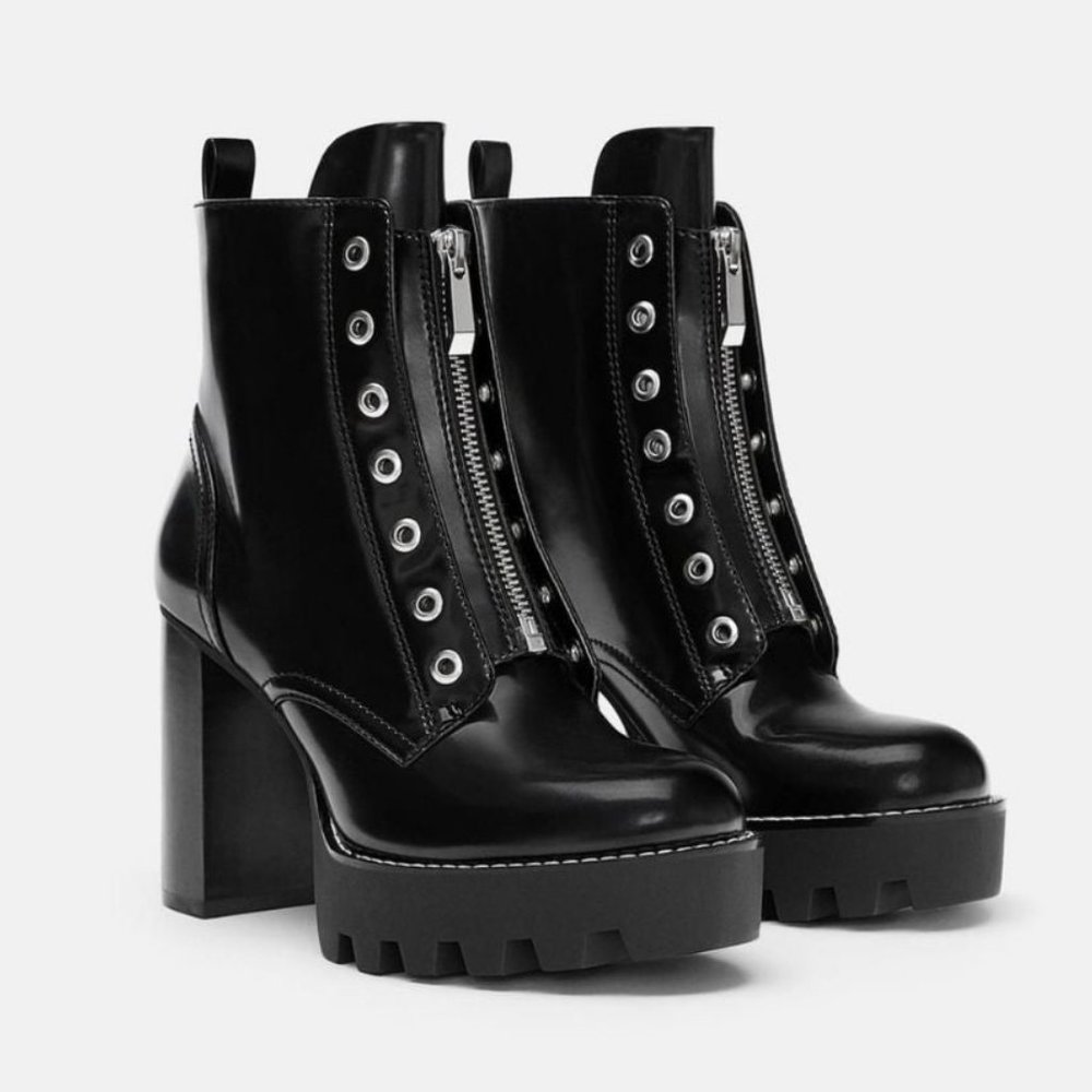 Barely Worn Zara Combat Ankle Boots in Black